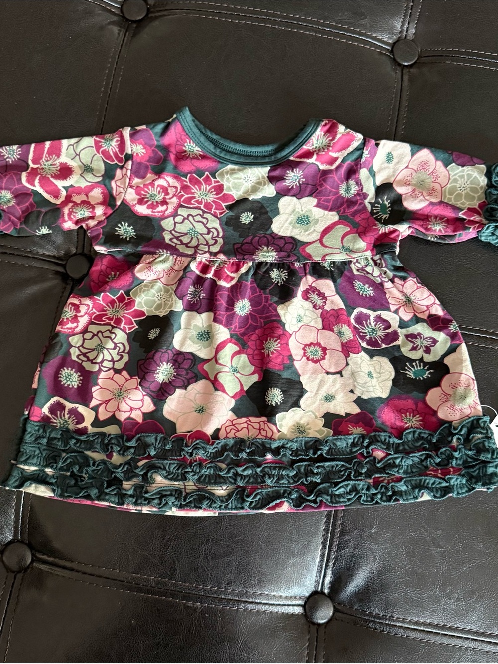 Floral Ruffle Long-Sleeve Baby Top - Pink, Purple & Teal
